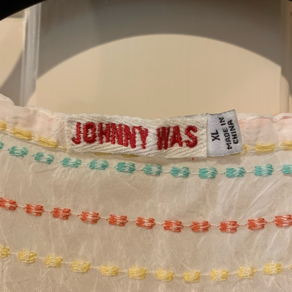 COPY - Johnny Was blouse, XL, gauzy white with colorful embroidery and eyelet d… - Picture 2 of 4